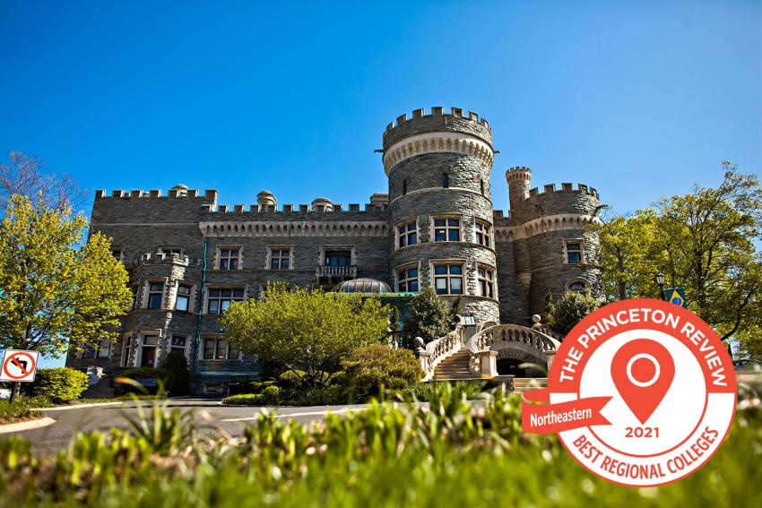 Arcadia University's Grey Towers Castle with 2021 Best Northeast badge.