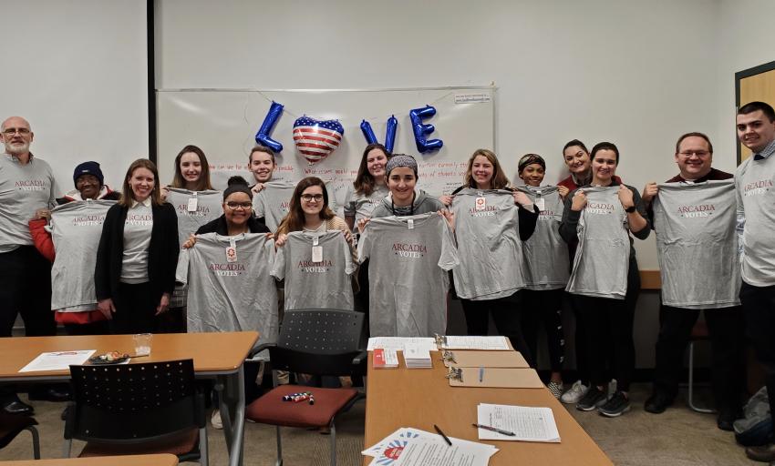 Arcadia University students, faculty, and staff showcase Arcadia Votes t-shirts