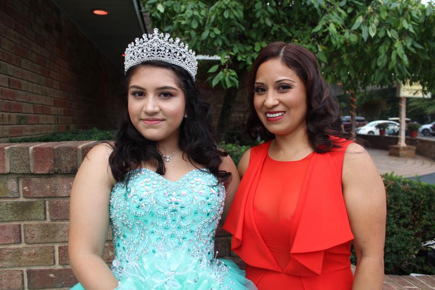 Arcadia University student Emilia Hurtado and her mother at her quinceanera