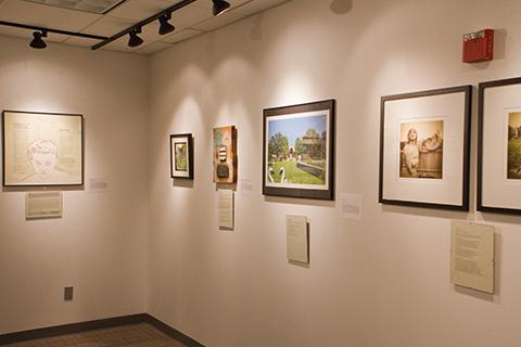 Art exhibit of framed photographs on the wall