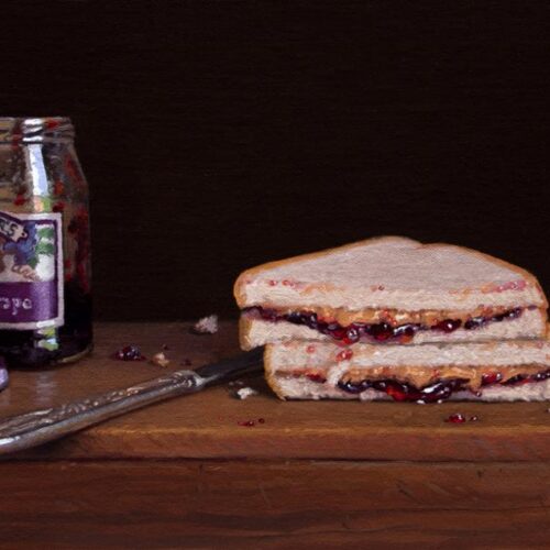 Abbey Ryan's painting of a peanut butter and jelly sandwich