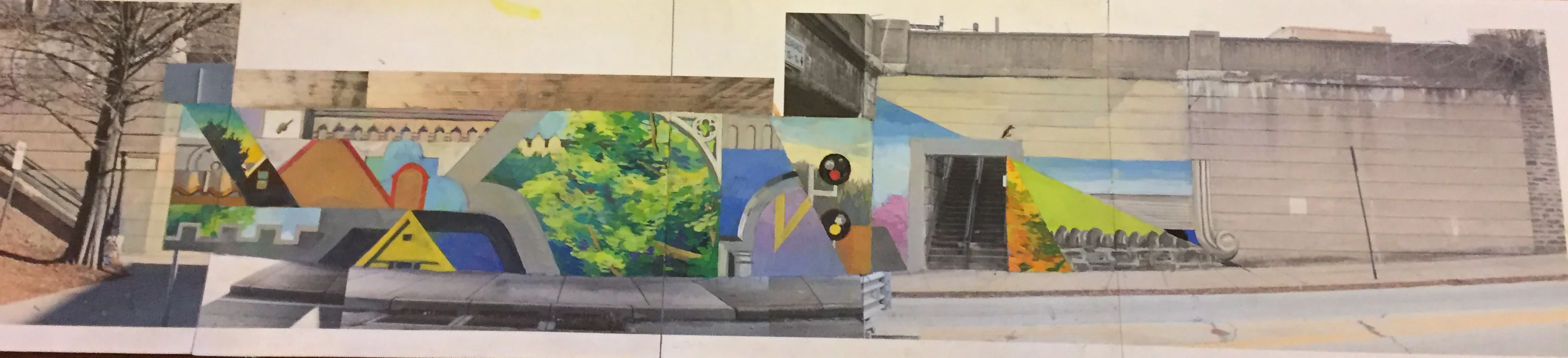 A panoramic view of the painted wall "Glenside Mural"