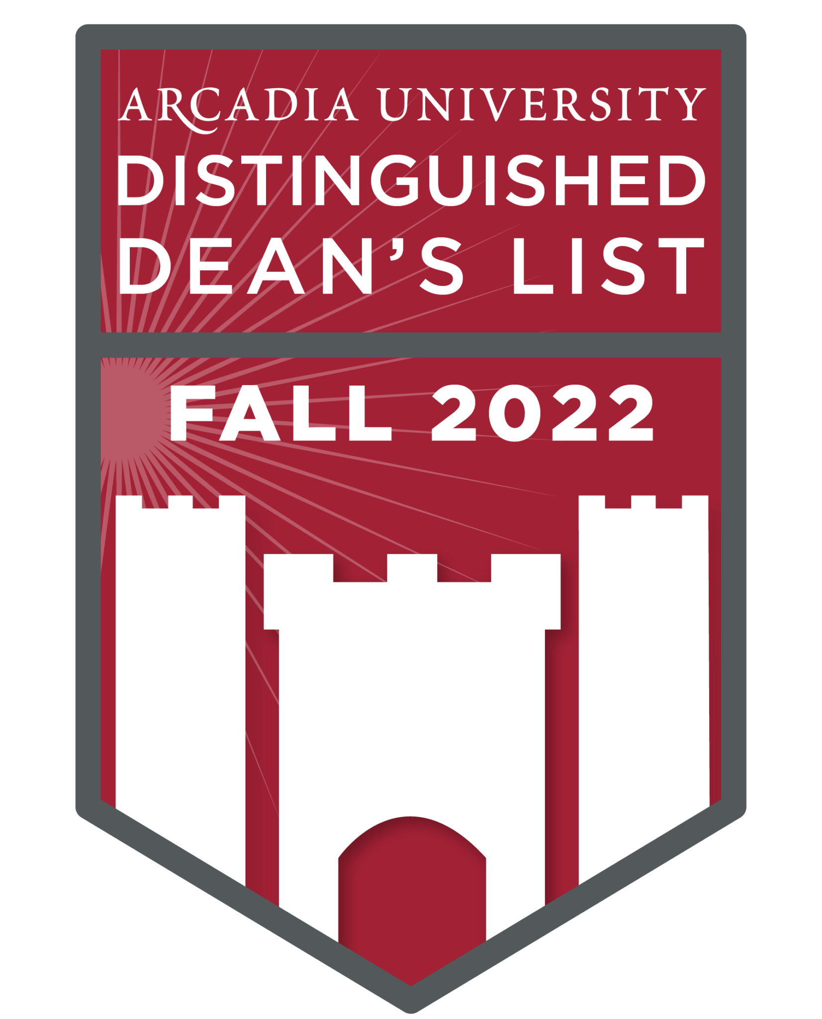 The badge for the fall of 2022 Honors Distinguished Deans List at Arcadia.