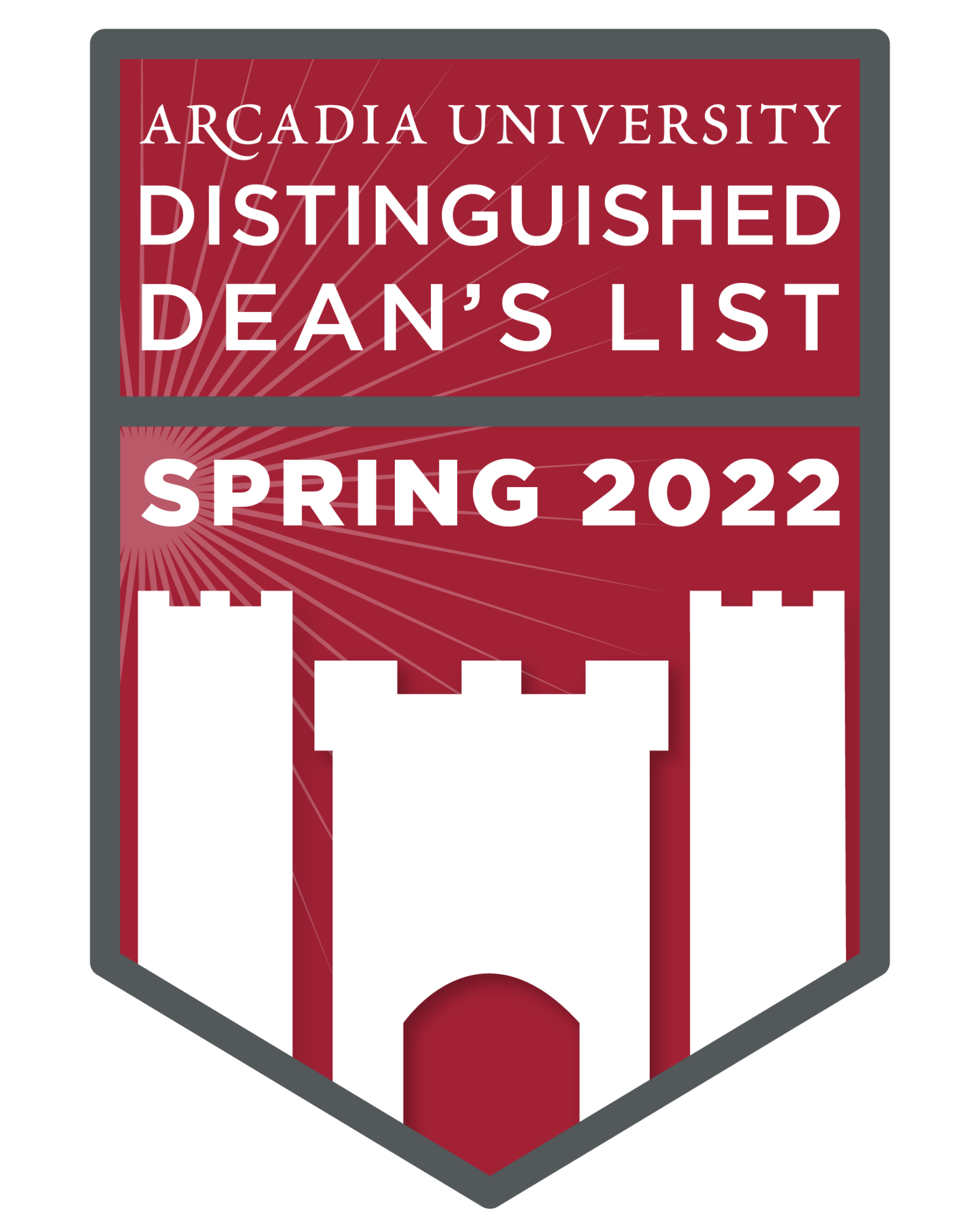 The badge for the spring 2022 Honors Distinguished Deans List at Arcadia.