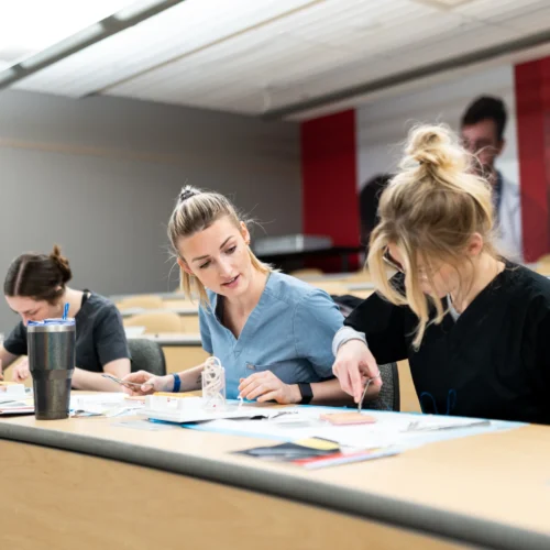 Physician Assistant students work in a classroom.