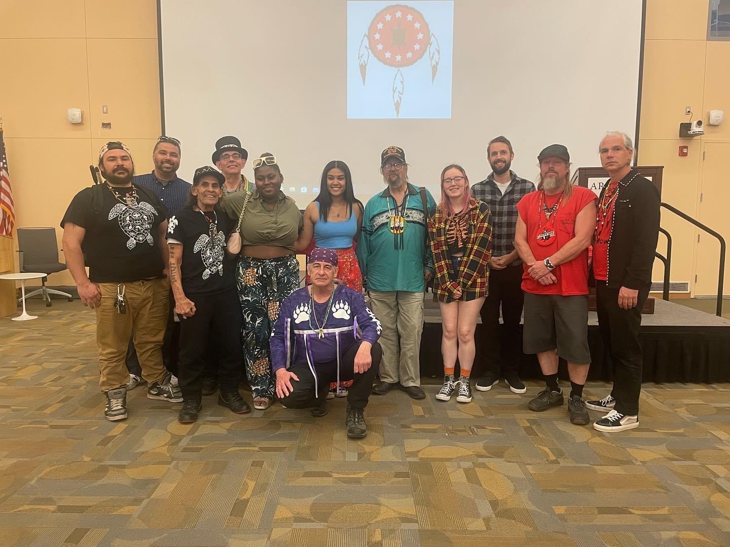 Members of Lenape Tribe, CASAA members, and students posing together