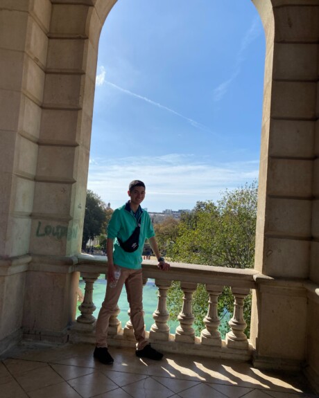 student at fountain in Barcelona