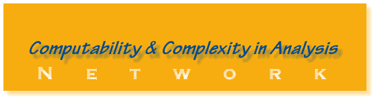 A yellow and blue sign saying, Computability & Complexity in Analysis
