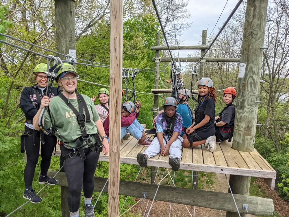 students on high ropes