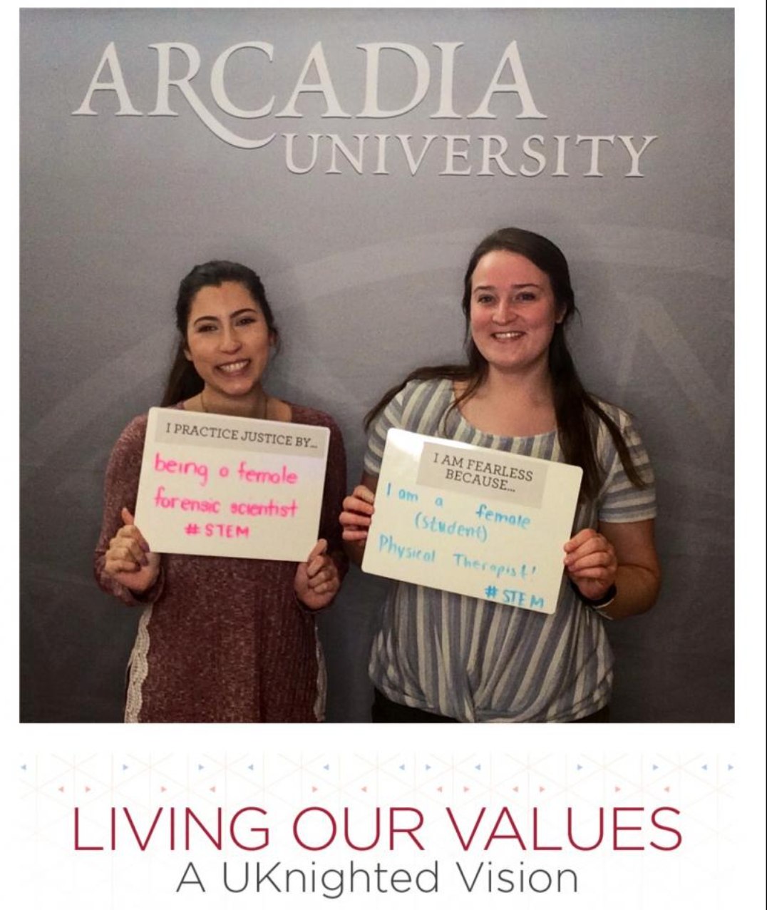 A poster showing students living our values.