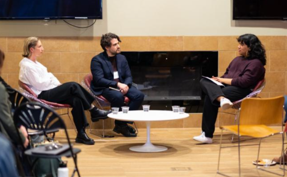 Chantel Mattiola '15M (left) Camilo López Delgado '15 (middle) and student moderator (right).