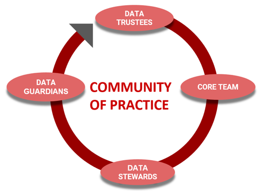 A circular graphic of Community of Practice for data governance.