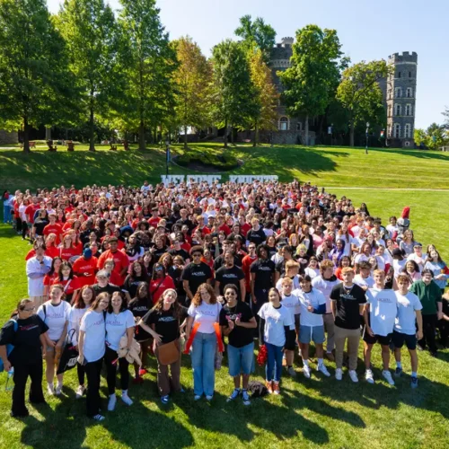 Arcadia's Class of 2028 standing together on Haber Green.