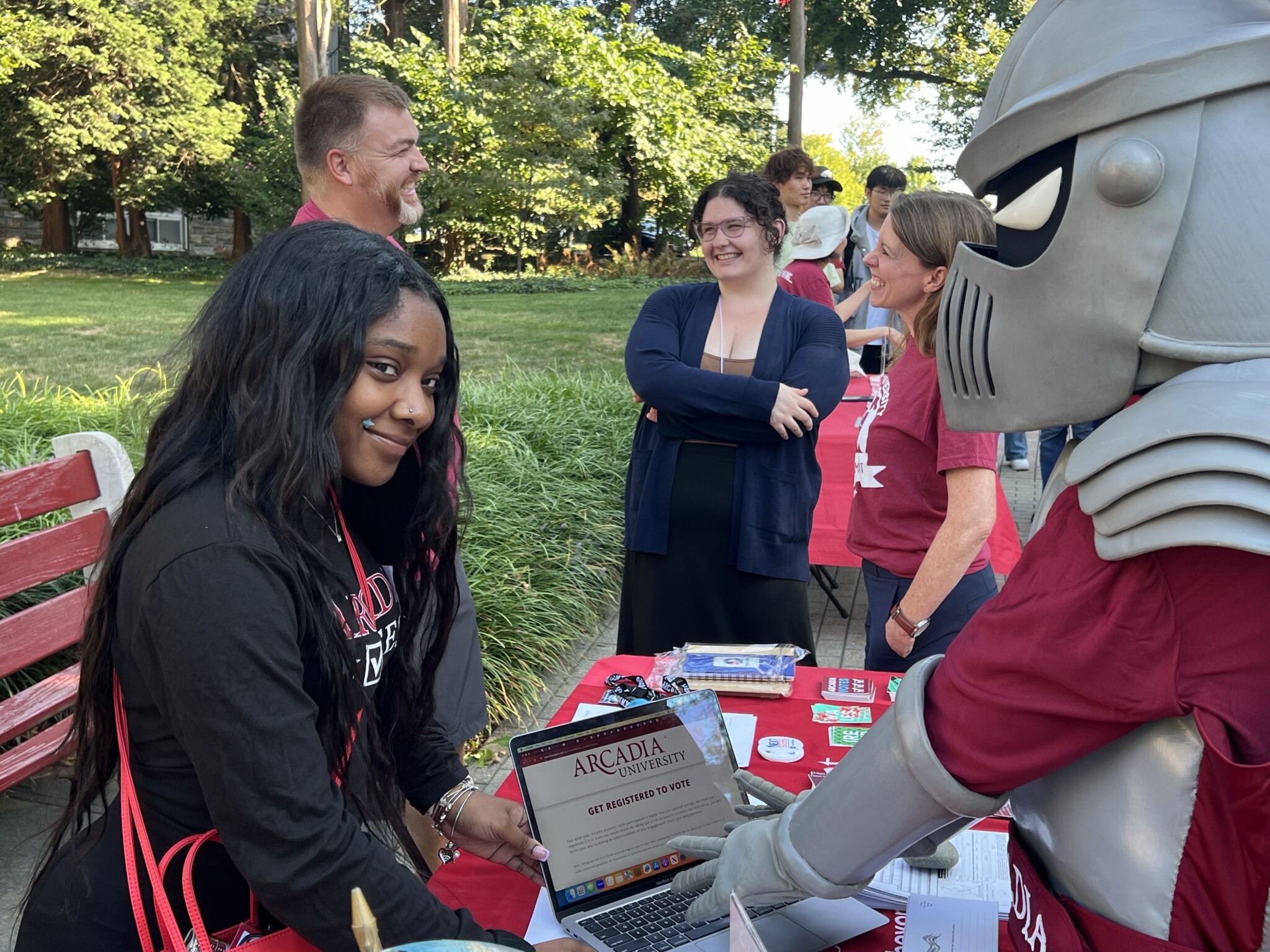 student - a voter fellow - getting the Arcadia Knight (Archie) to register to vote using the Arcadia portal!