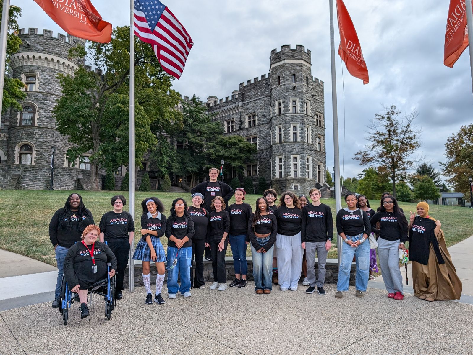 The Arcadia Votes committee poses for a group photo in front of the castle