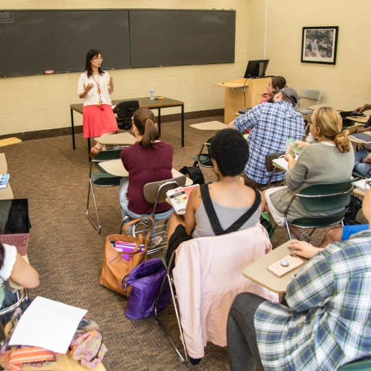 Dr. Cathy Lee teaching a class of counseling students.