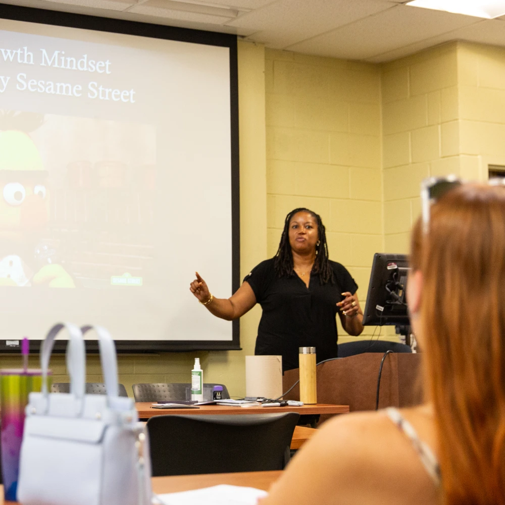 Lauren Cain-Baxter presenting at the graduate orientation for Counseling.