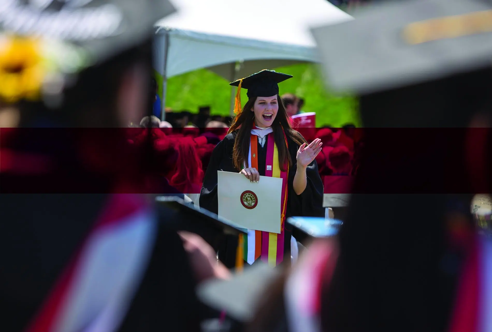 An Arcadia University 2016 graduate celebrates her diploma