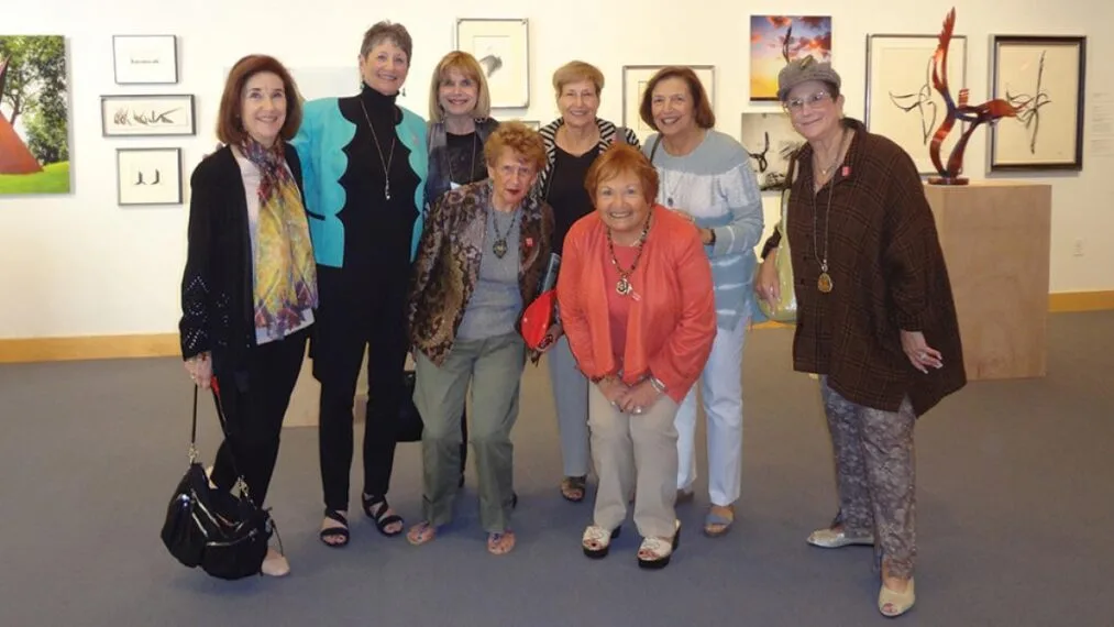 Photo of Gail Weiner Biben ’64 with members of the Class of 1962 Lynn Kronenberg Berman, Carol Plesser Miller, Gail Spevack Wohl, Connie Gerber Levin, Linda Brandwein Kotzen; front row: Linda May Sklar, Janet Copeland Zinman at the Florida Reunion.