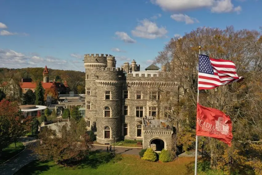 Aerial view of Grey Towers Castle