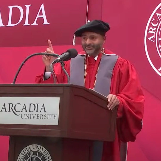 President Ajay Nair speaks to the commencement audience during the 2024 ceremony.