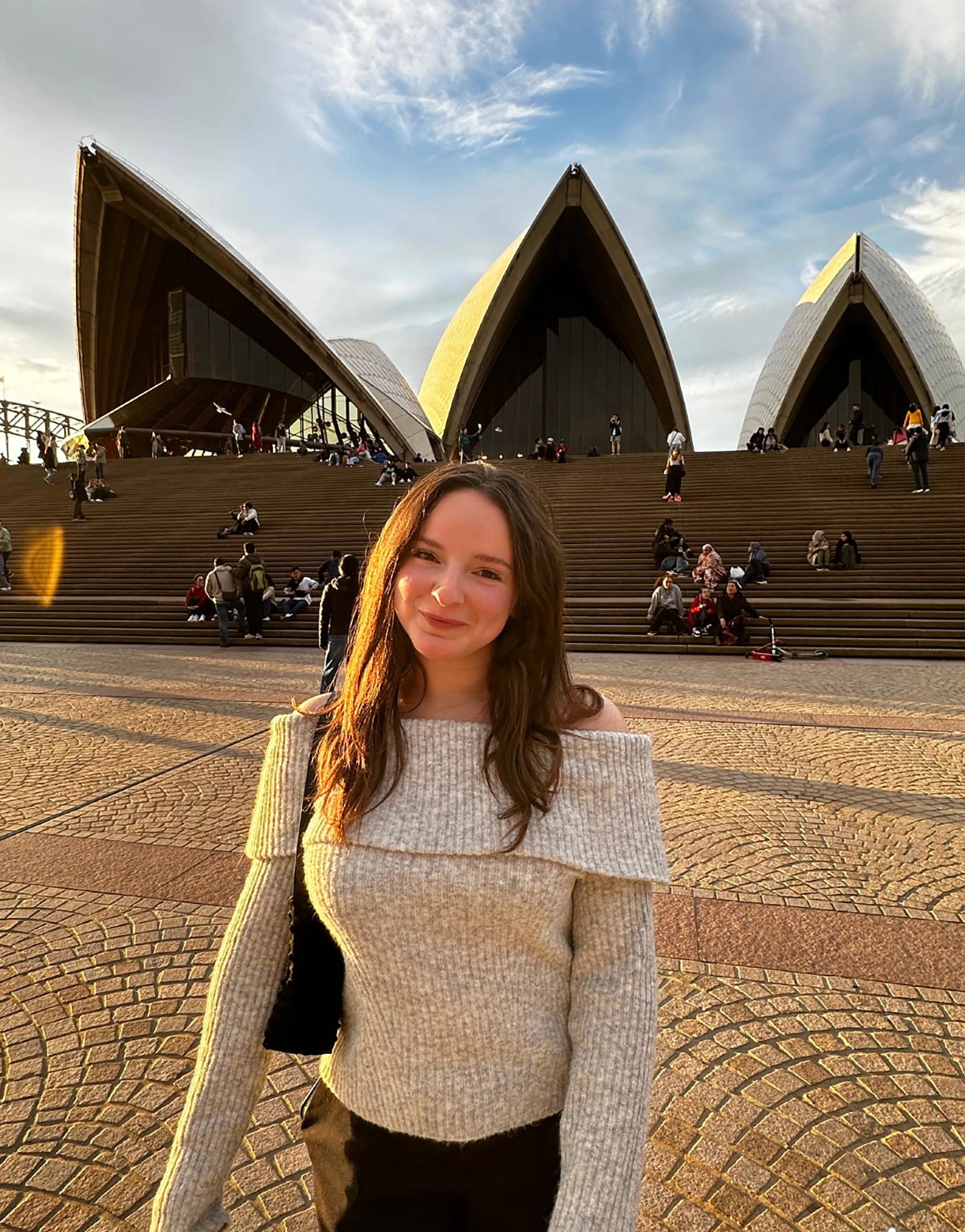 Sydney Boudreau in front of the Sydney Opera House.