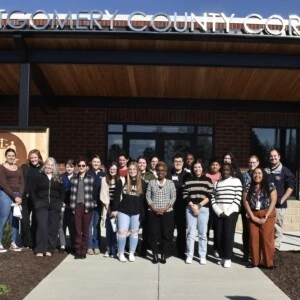 Forensic Science students standing outside the Montgomery County Coroner's Office.