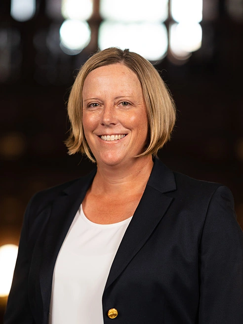 Dr. Maggie Longacre, pictured in the Castle, is the Dean Arcadia University’s College of Health Sciences (CHS).