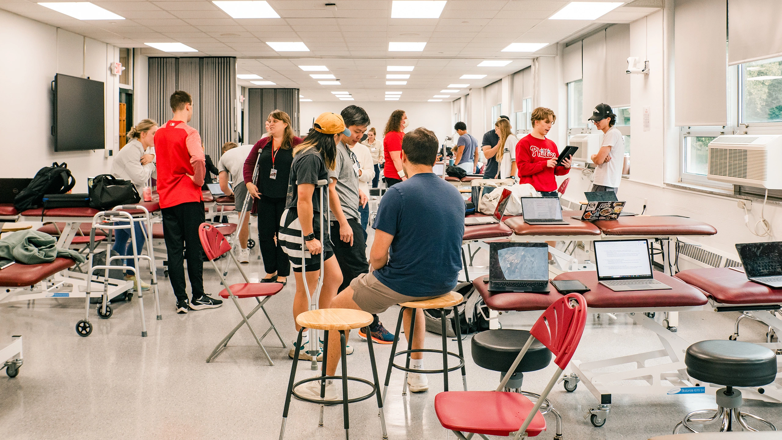 The Big Lab room provides physical therapy students a space to work in simulated exam settings.