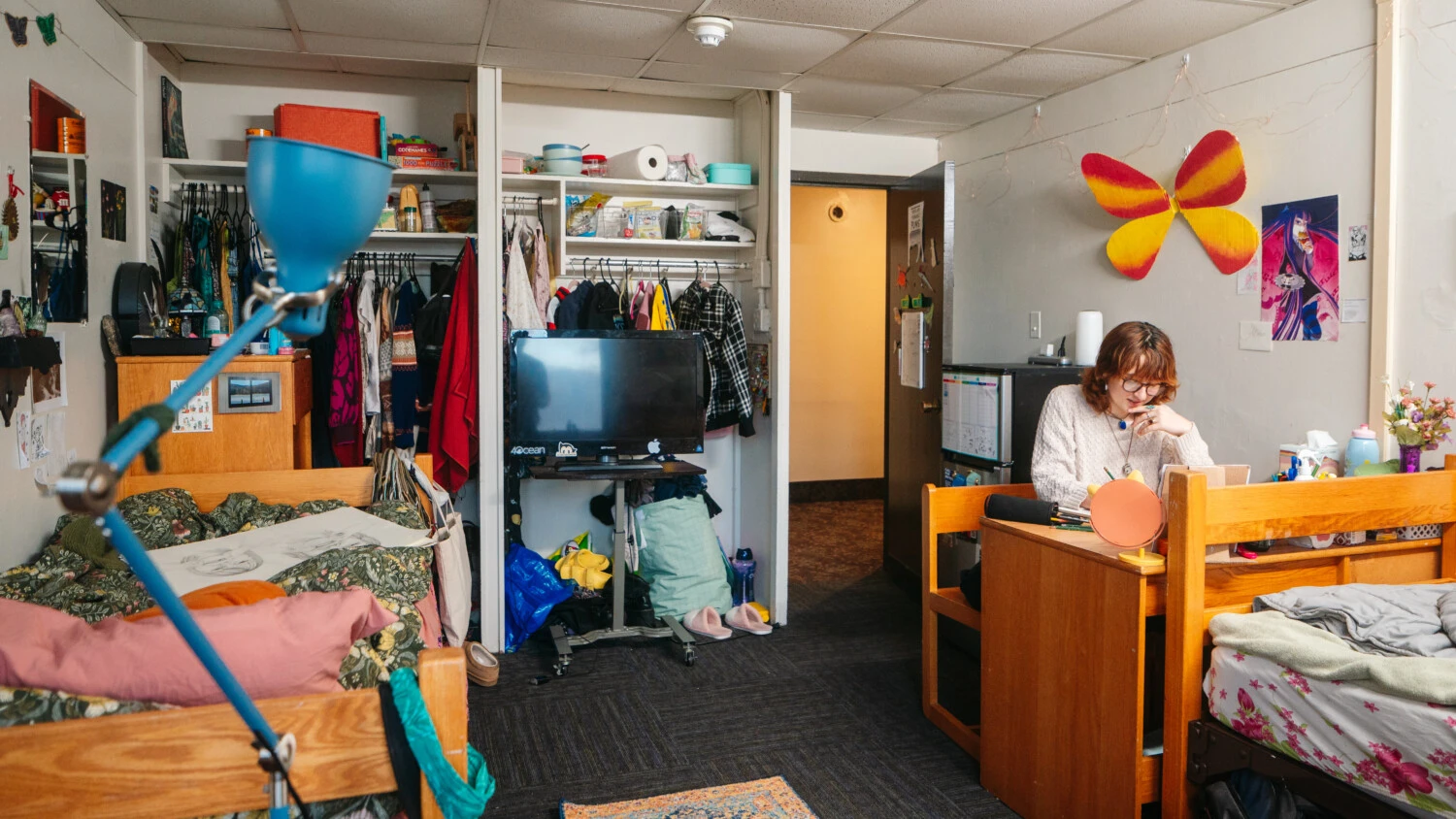 A student in their dorm room