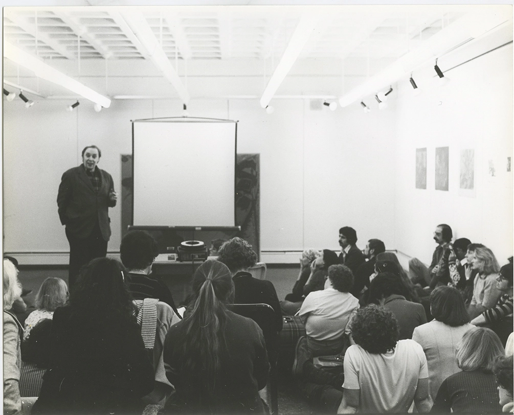 View of Jack Beal in his lecture for his solo show in 1980.