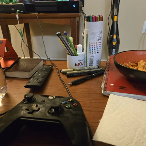 A table in Corin DeStefano's room.