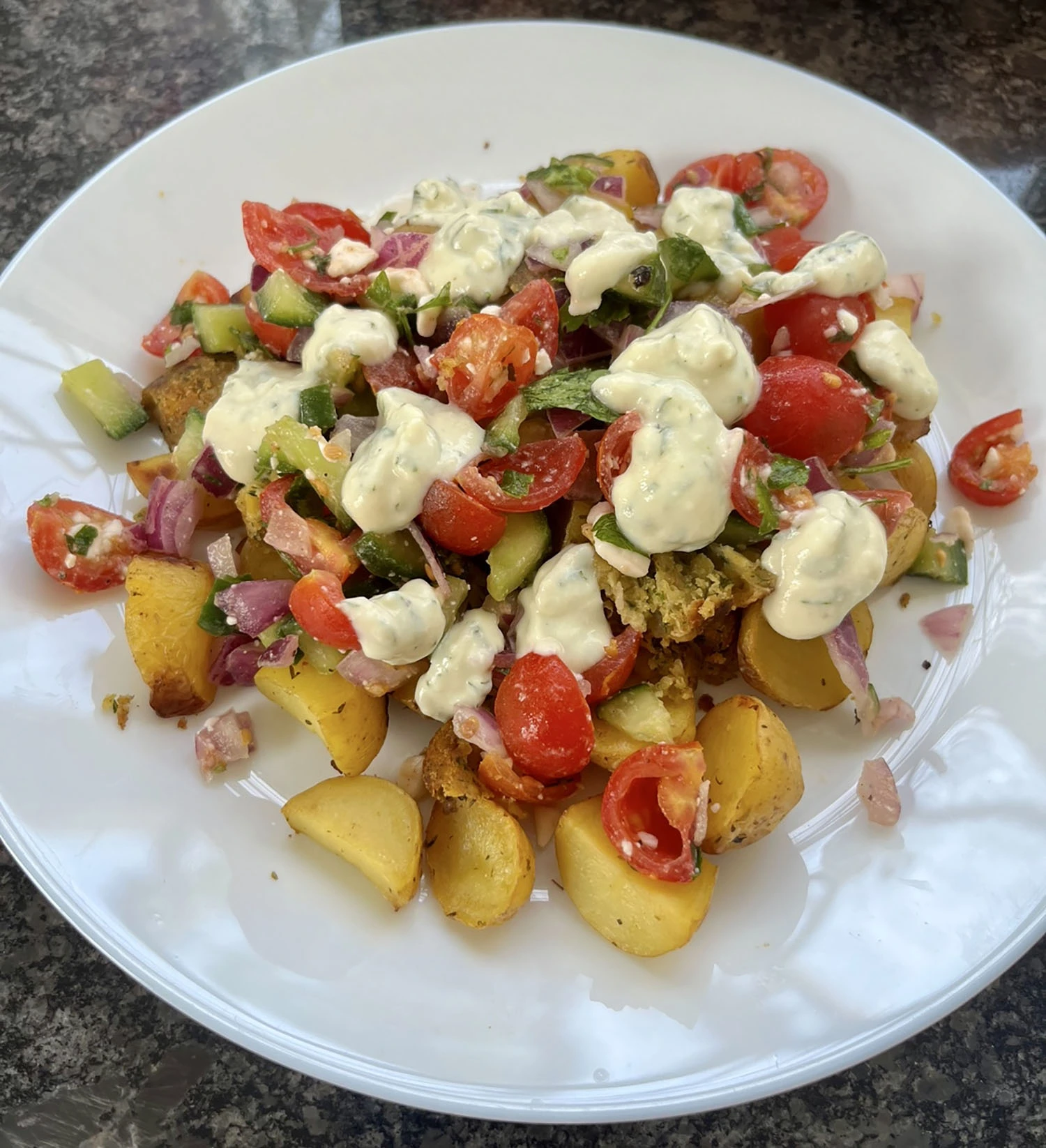 A salad plate that is colorful