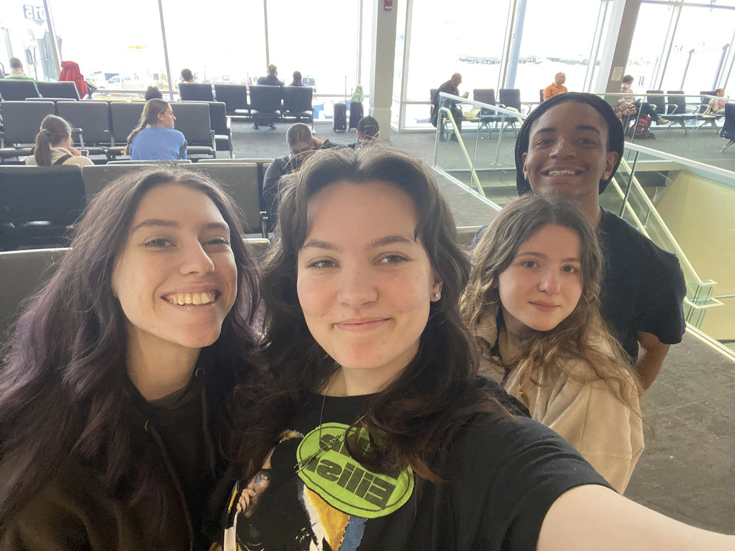 Zara Peters and friends in the airport.