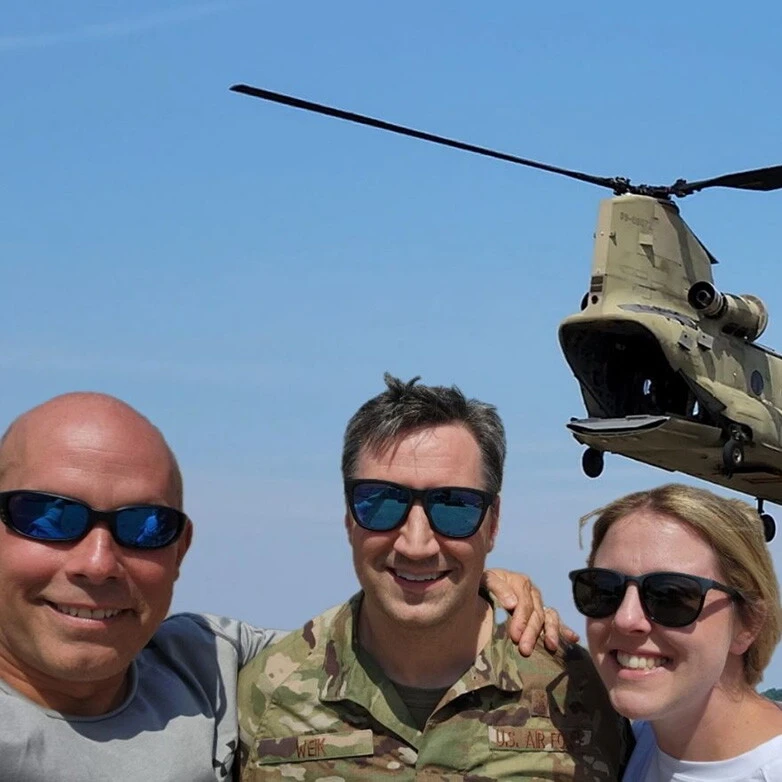 Dr. Kevin Basile, a fellow PA professor, with Dr. Zach Weik and Kaitlyn Gamber, PA-C at Biddle Air National Guard Base