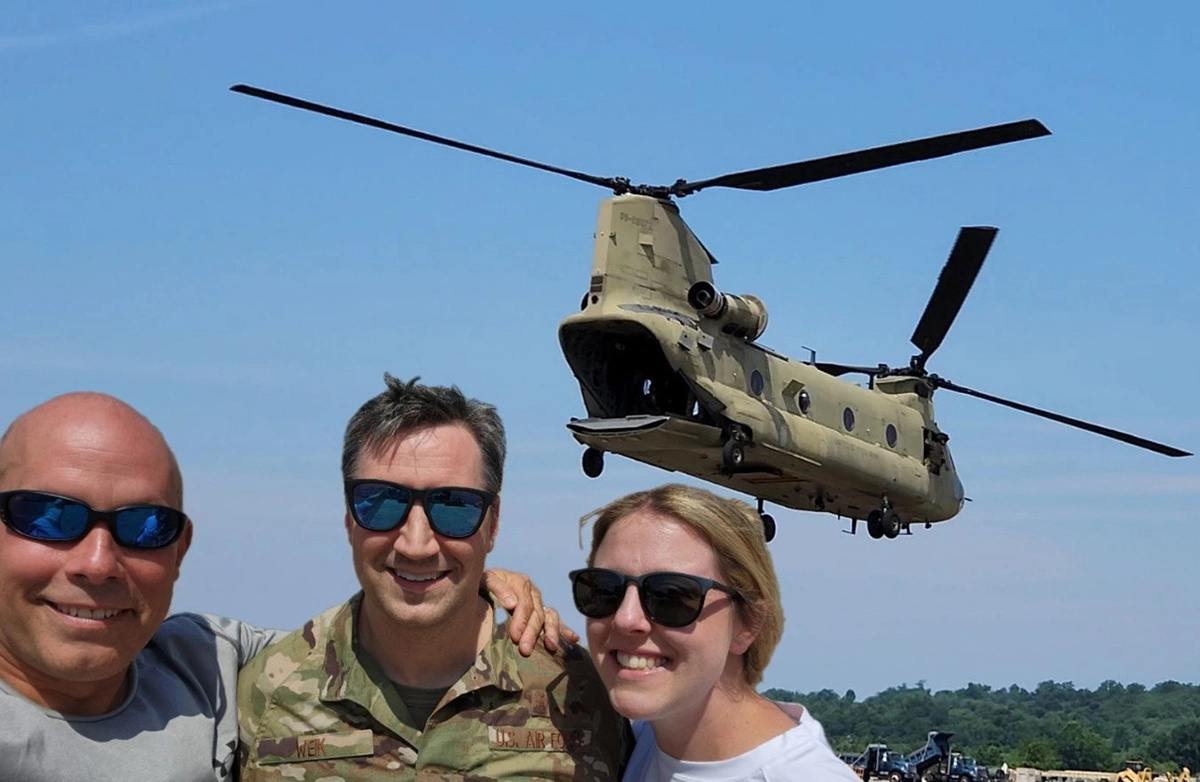 Dr. Kevin Basile, a fellow PA professor, with Dr. Zach Weik and Kaitlyn Gamber, PA-C at Biddle Air National Guard Base