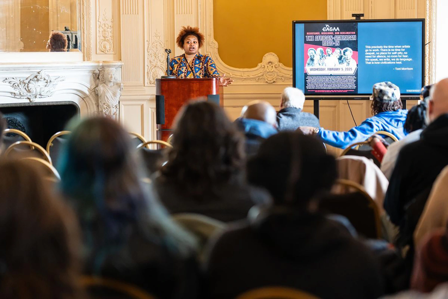 Deja Edwards ’18, ’21M at the African American Read-In.