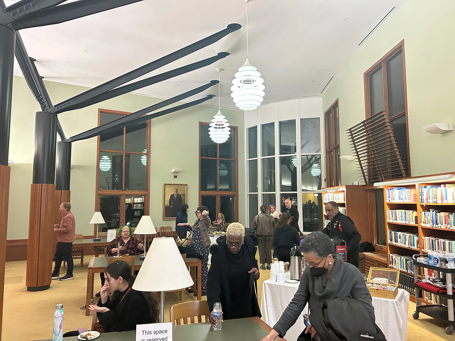 The reception following the lecture on the second floor of Landman Library.